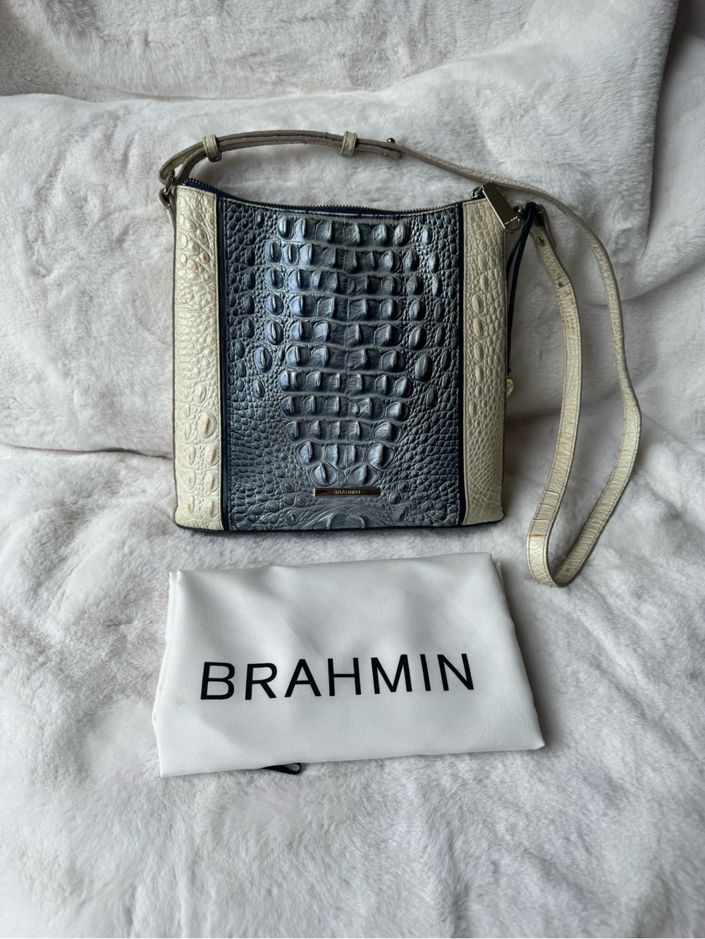 Brahmin Katie Croc-Embossed Leather Crossbody in Black and Cream - Picture 3 of 7